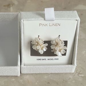 Pink Linen Ivory Floral Cluster Earrings - Elegant Women’s Studs